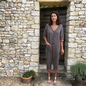 EUC Happy French Gang Chocogrey Jumpsuit, Sz S/M